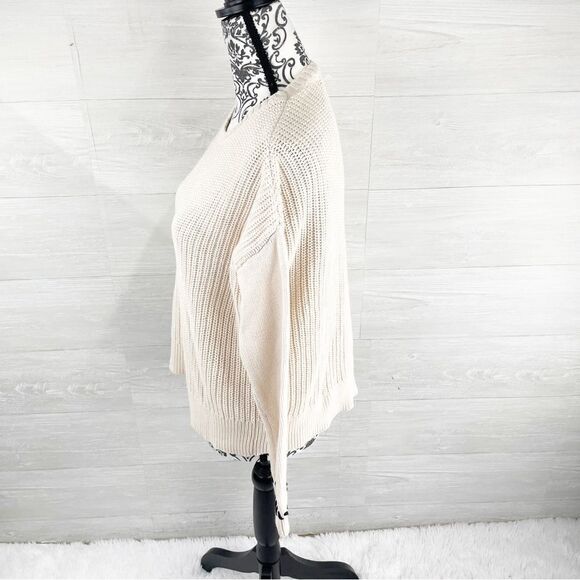 Lisa Todd Striped Sleeve Cotton Blend Crewneck Knit Sweater - Picture 5 of 7